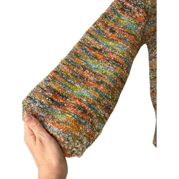 Soft Surroundings Hi Low Split Hem Bell Sleeve Chunky Knit Striped Sweater Med - Picture 5 of 14